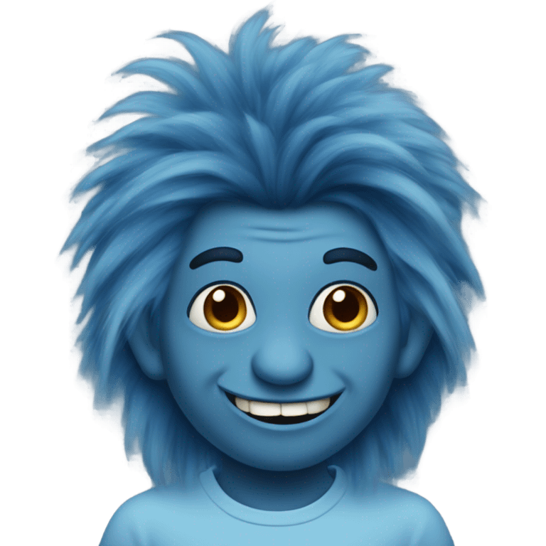 Blue troll with fluffy dark blue hair emoji