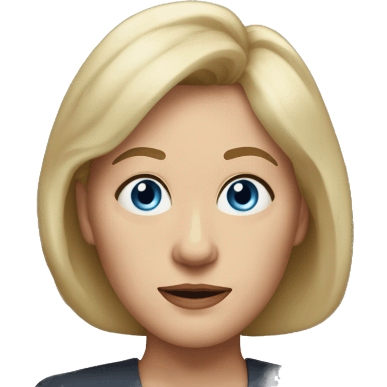 widow with blonde, shoulder length hair with bangs all across forehead and sides swept back from face, blue eyes,  60 years old, 180 pounds emoji