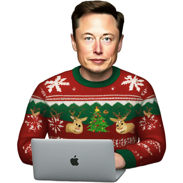 Elon musk wearing a Christmas sweater on a MacBook emoji