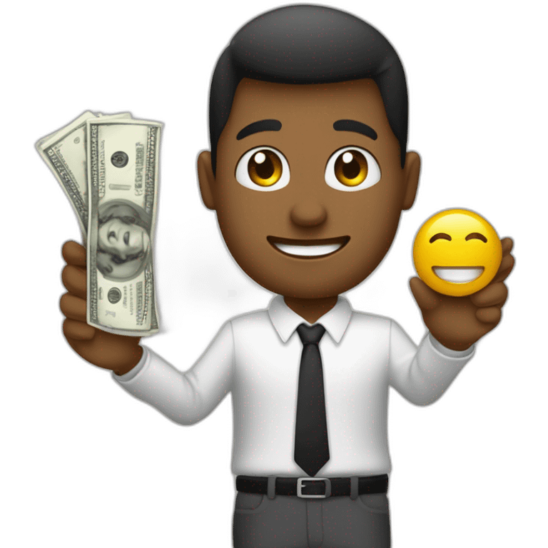 haz a un joven sostenido en una mano dinero y en la otra linkedin  emoji