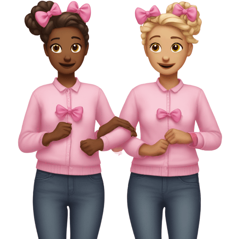 two best friends wearing pink bows and holding hands  emoji