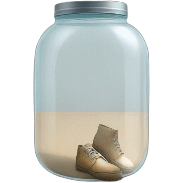 an empty transparent jar on the floor between two human feet,-inside,-in-the-jar,-unsafe,safe emoji