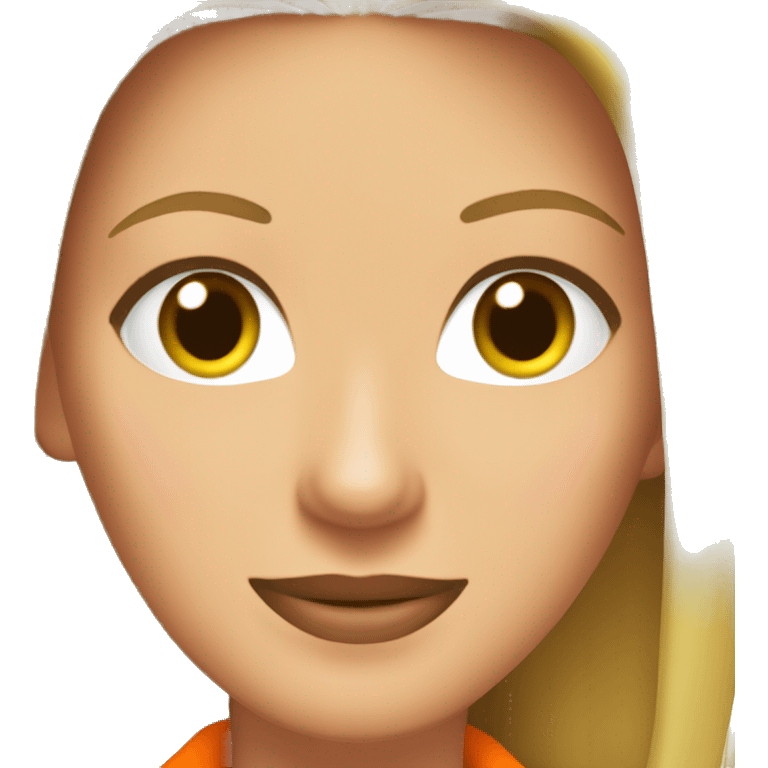 Phoebe Buffay from Friends with green eyes wearing an orange jacket emoji