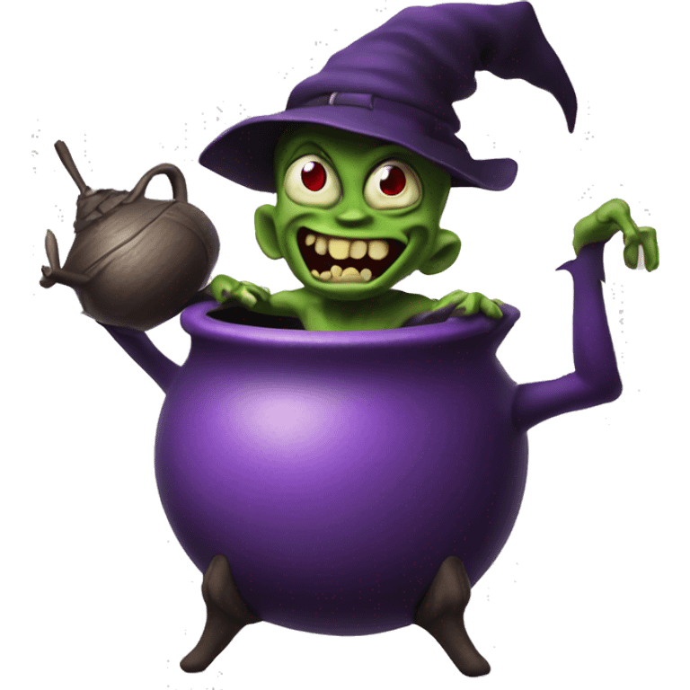 A purple goblin dancing around a witches kettle emoji