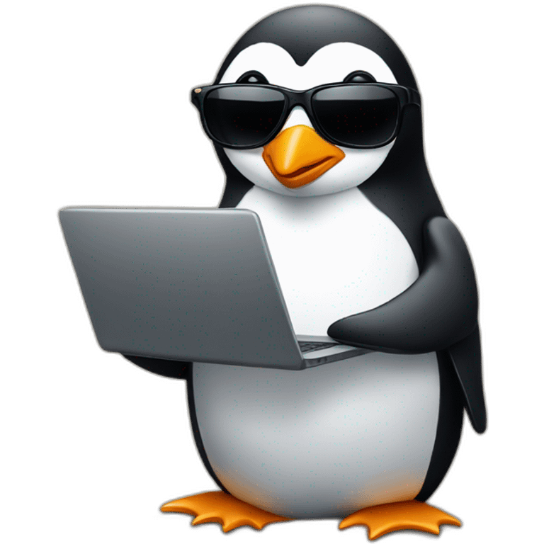 Penguin wearing sunglasses and a rock t-shirt holding a laptop  emoji