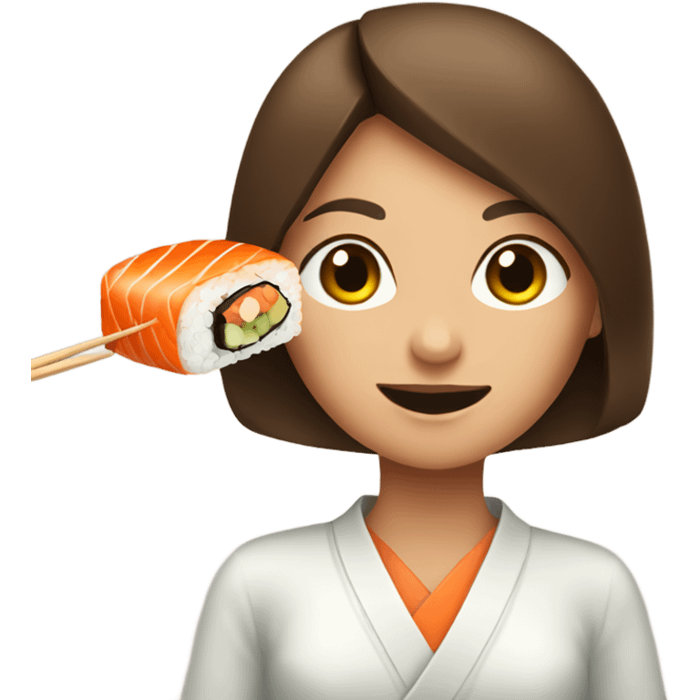 Brown-hair girl is eating sushi  emoji