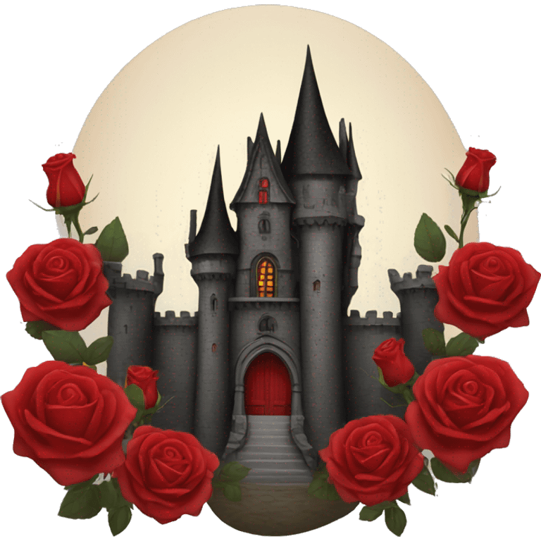 Black and red gothic castle with roses emoji