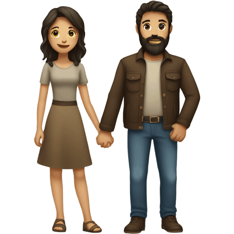 Brunette girl and boy with beard holding hands  emoji