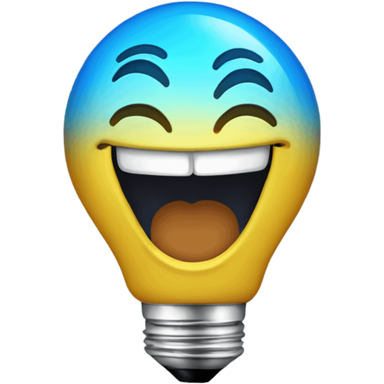 A blue bulb laughing emoji