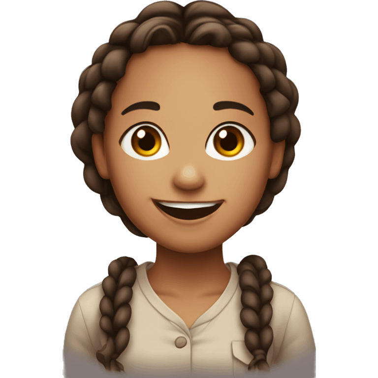 girl with brown eyes, brown braids, long ish eyelashes sticking out her tongue to the side and smiling emoji