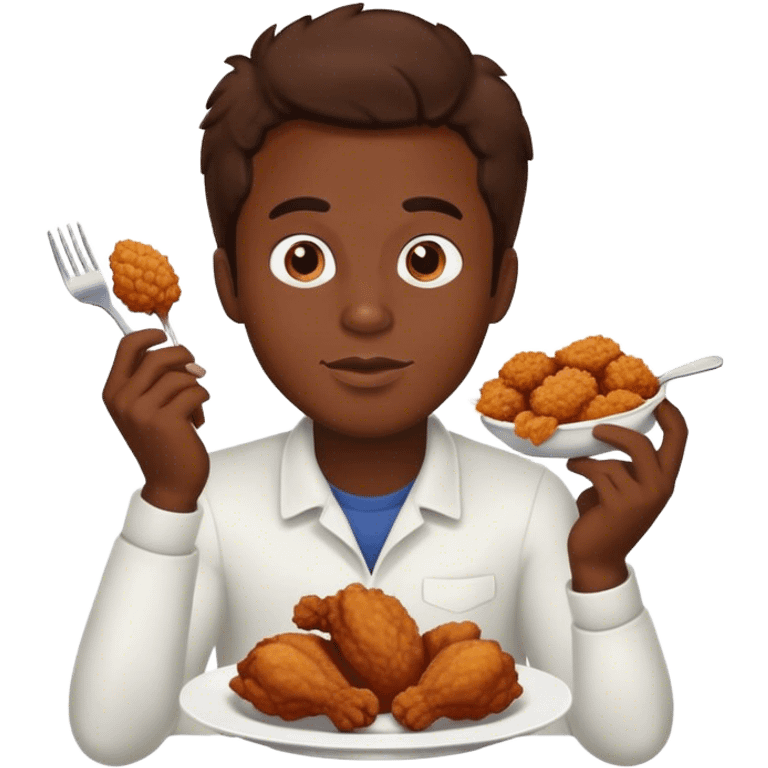 dark skin guy with brown hair eating fried chicken emoji