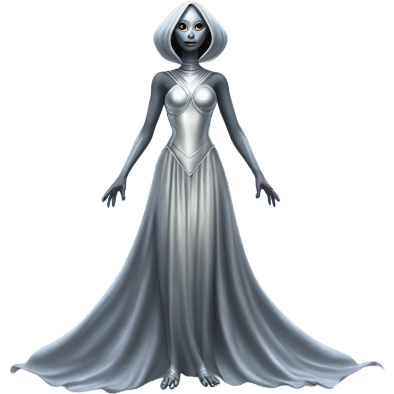 alien Pleiadian female in silver dress, full figure emoji