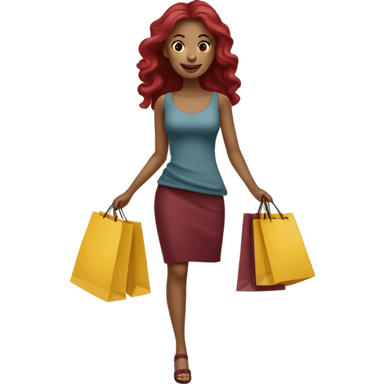 Long Burgundy haired girl, shopaholic, carrying a lot of shopping bags emoji