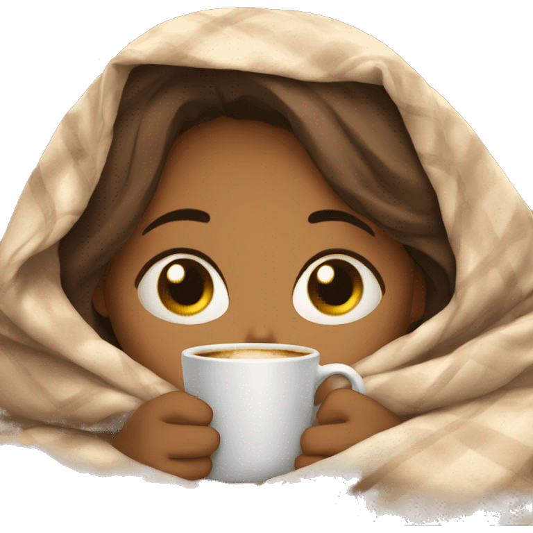 girl inside a blanket sipping coffee eyes closed emoji