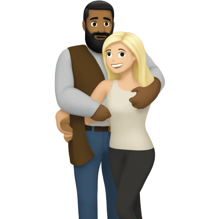 Caucasian man, short black hair, long beard, hugging a white woman, blonde hair  emoji