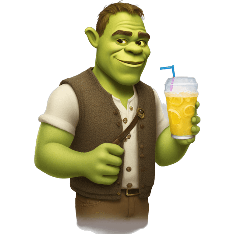 super preppy shrek whit a drink emoji