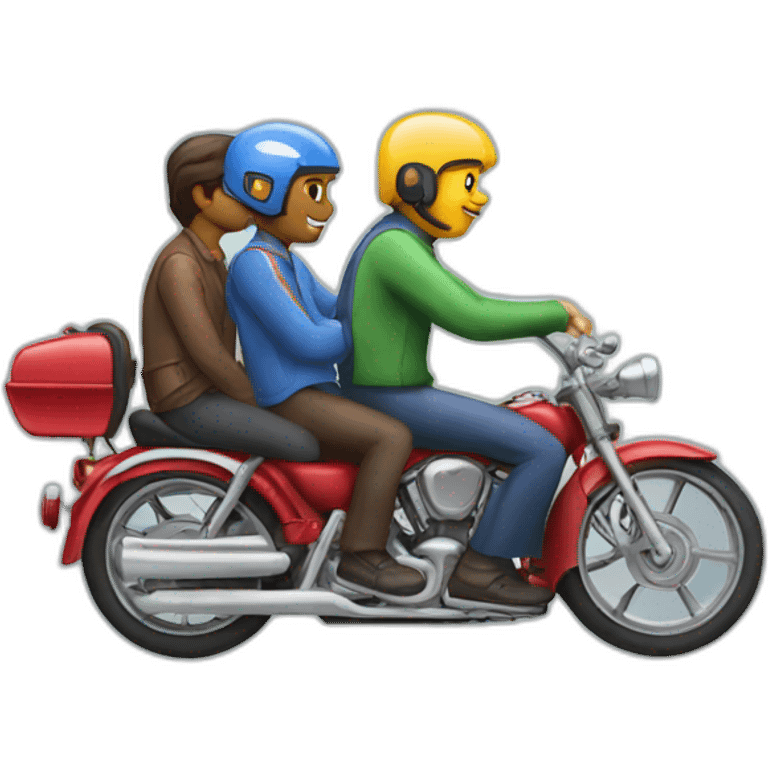 Three friends seat on bike emoji