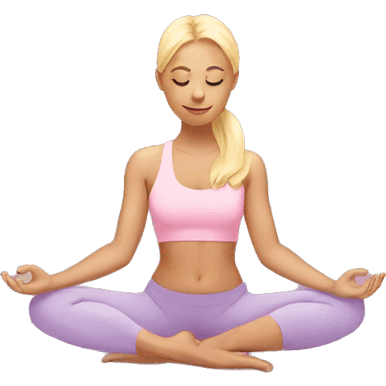 blonde girl doing yoga on a pastel pink yoga mat emoji