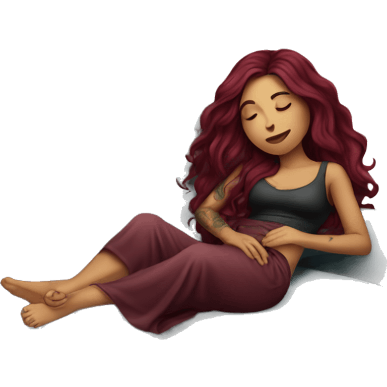 Beautiful tattooed burgundy long haired woman napping on sofa emoji