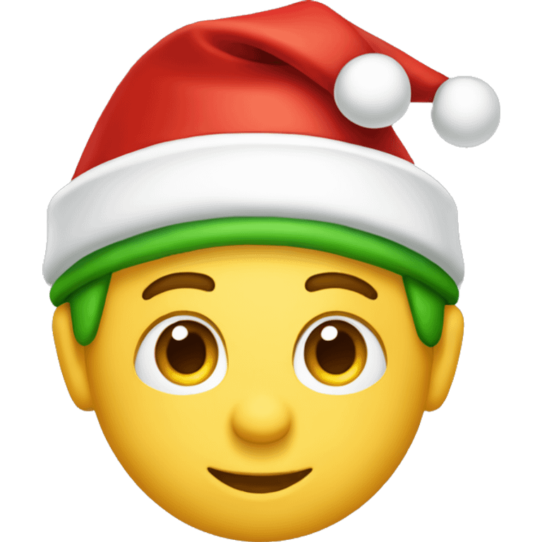 Santa’s helper face emoji, red hat, green accents, friendly expression emoji