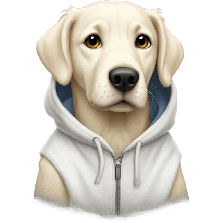 White retriever with a hoodie emoji