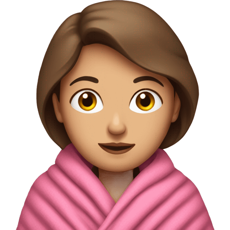 Brunette caucasian woman wrapped in a big pink blanket emoji