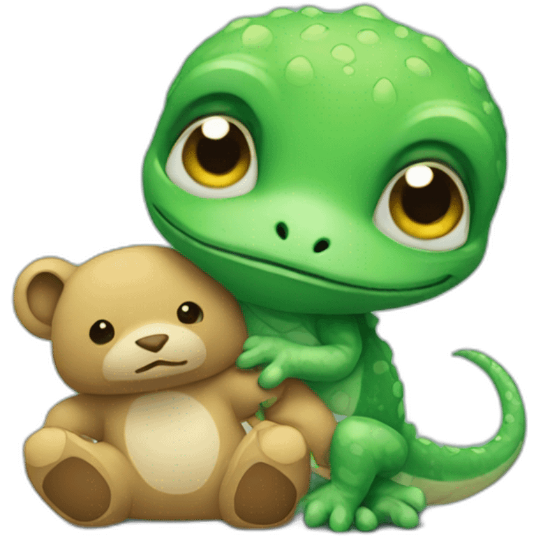 sad gecko holding teddy bear emoji