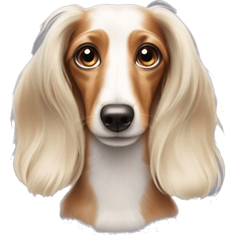 White and tan long haired dachshund with freckles emoji