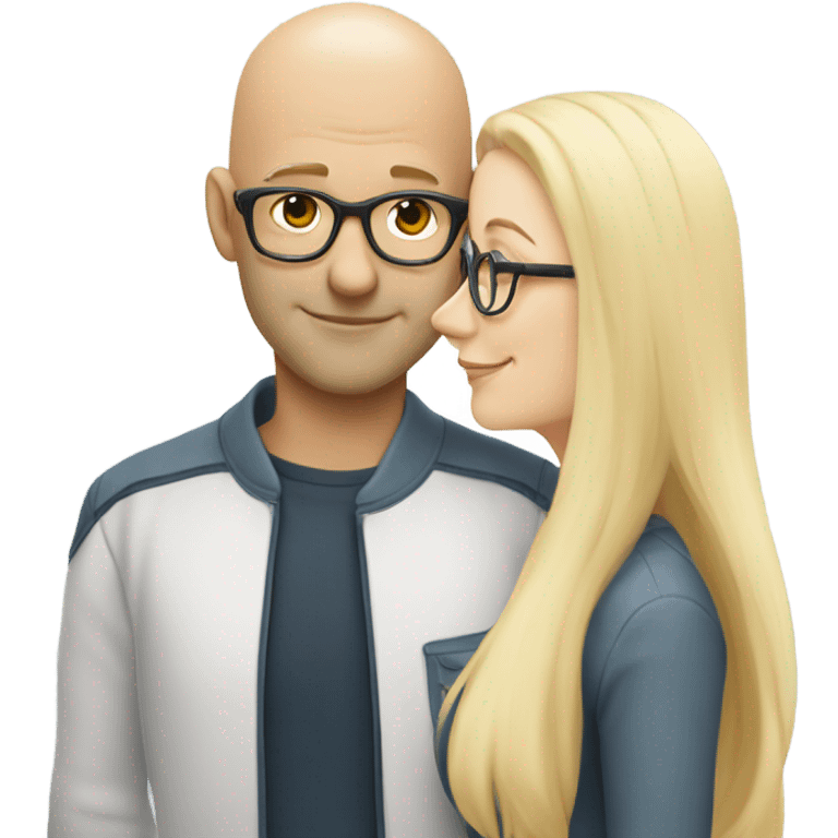 Clean shaven white Bald man wearing glasses kissing a white blonde woman with long hair emoji