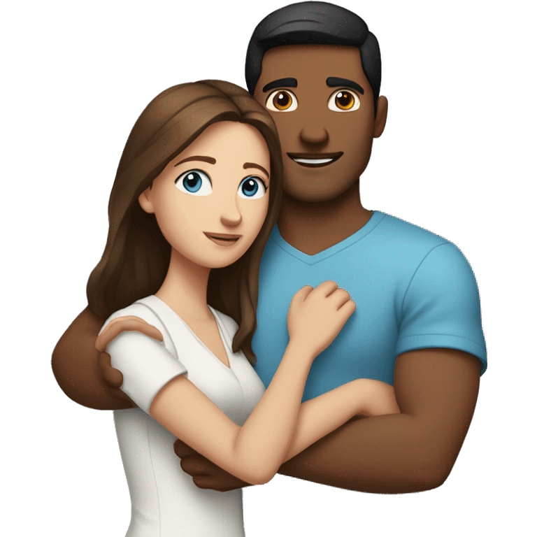 Couple with arms around each other; white woman with blue eyes and brown hair, Indian man with black hair  emoji