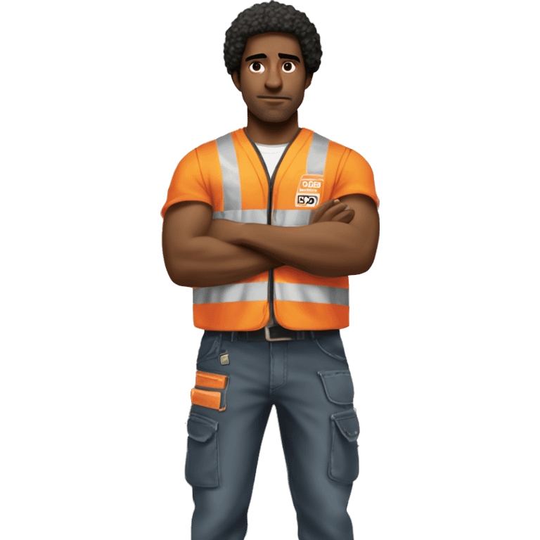 sad Black Male with Small Afro from Home Depot wearing orange pro loader vest pushing orange home depot carts emoji