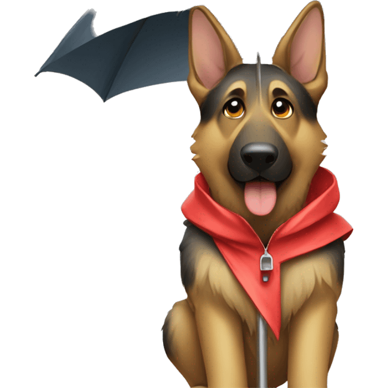 German shepherd with umbrella and raincoat emoji