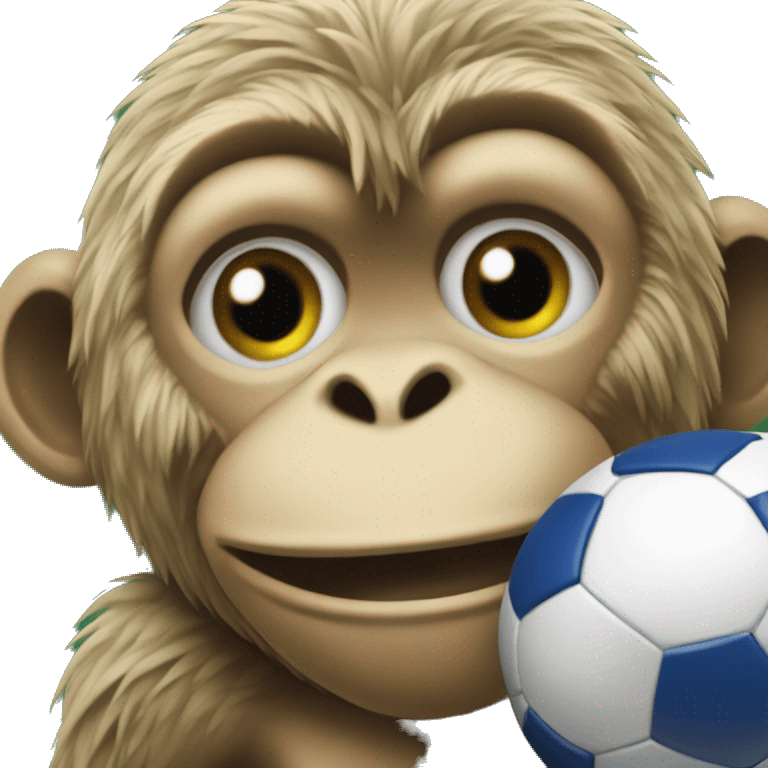 Make a monkey in Brazil national team soccer gear playing with a soccer ball. The monkey's face should be sad and crying with tears. emoji