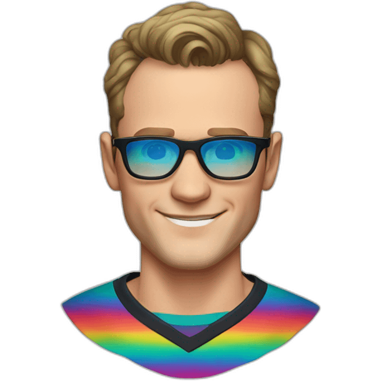 Jonathan Toews wearing glasses and rainbow clothes emoji