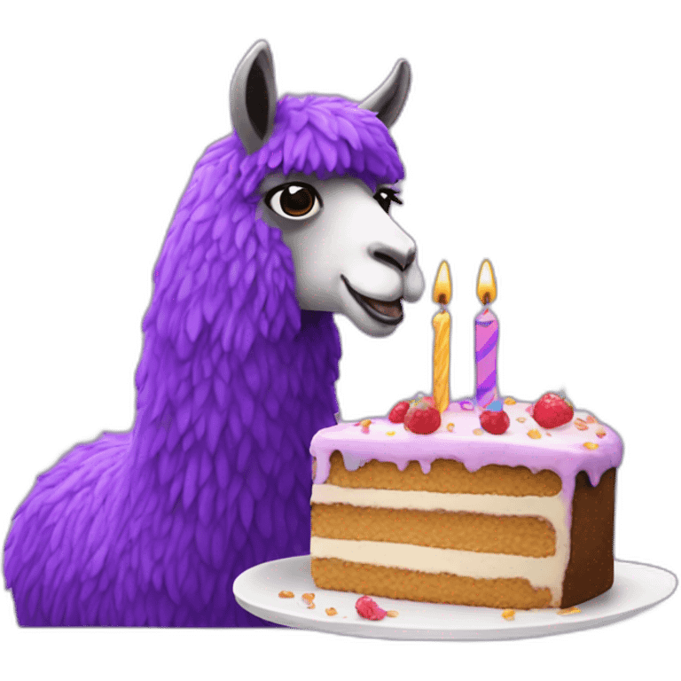 a purple llama eating a birthday cake emoji