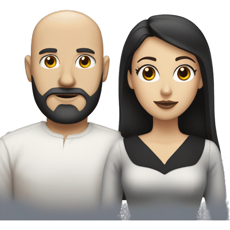 Bald white man with black beard  and white woman with dark hair in dress attire  emoji