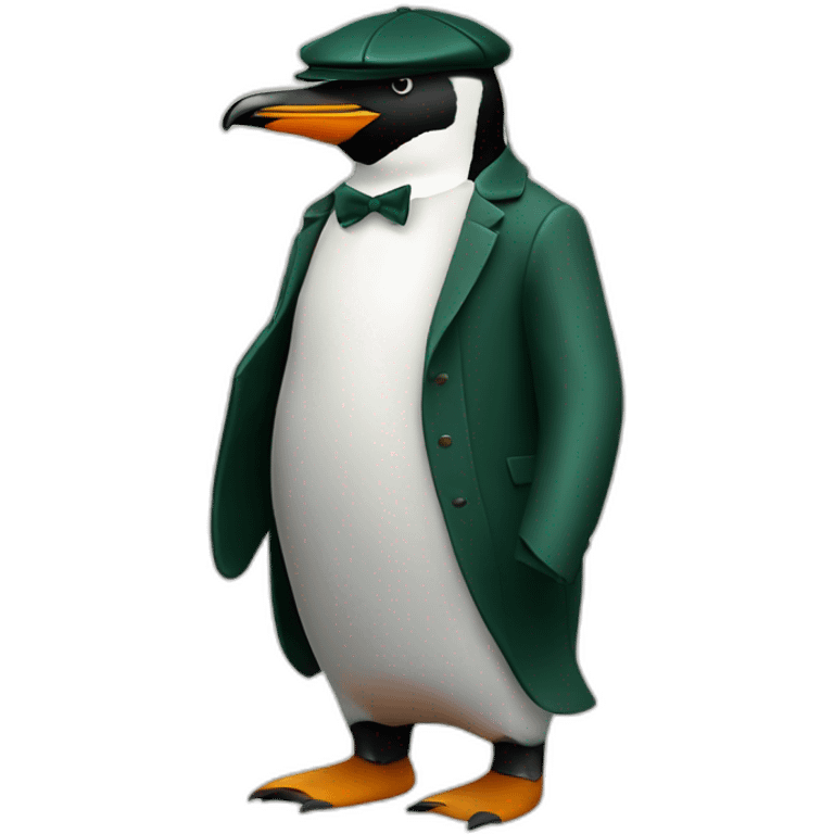 penguin with a dark green peaky blinders flat cap emoji