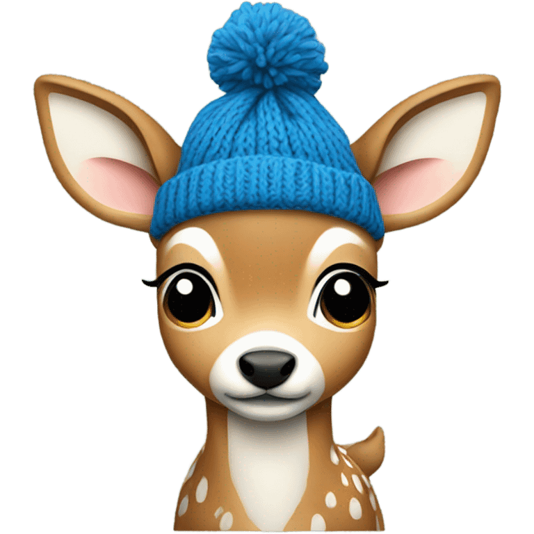 Fawn in a knitted blue hat emoji