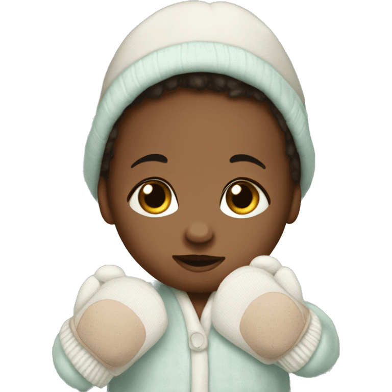 Newborn baby boy with hat onesie and mittens emoji