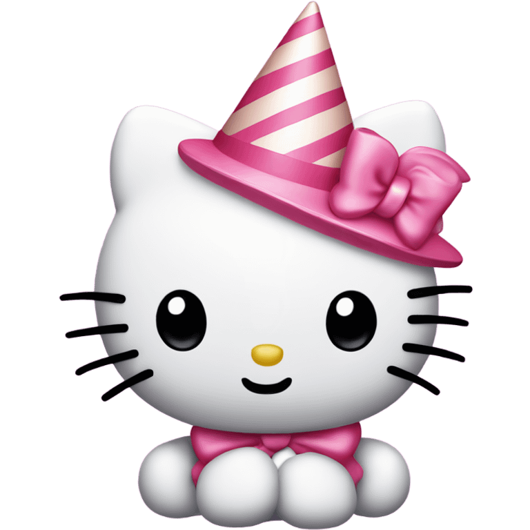 Pink hello kitty wearing a party hat emoji