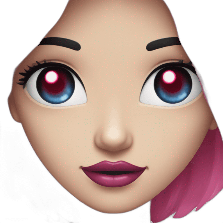 Robot speak with young woman with this style : gothic Pin-Up pink eyes red mouth blue and long hair emoji