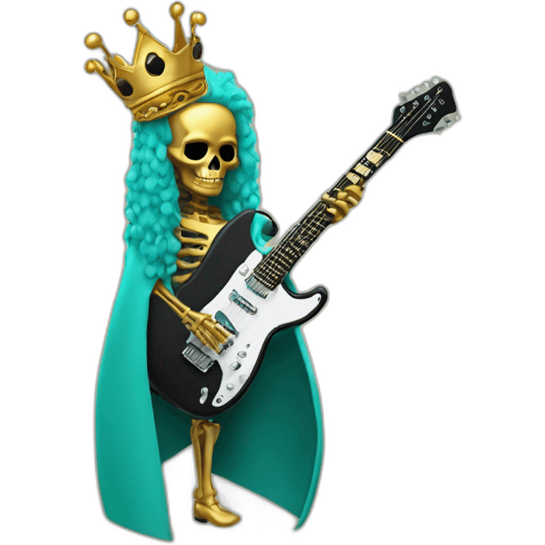 Soolking brook ;black affro cut ;turquoise electric guitar;golden crown ;skeletal face emoji