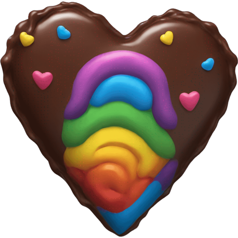 Rainbow heart covered in chocolate emoji