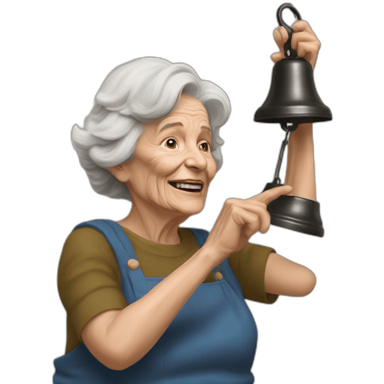 Hyperrealist Old woman touch a big bells emoji