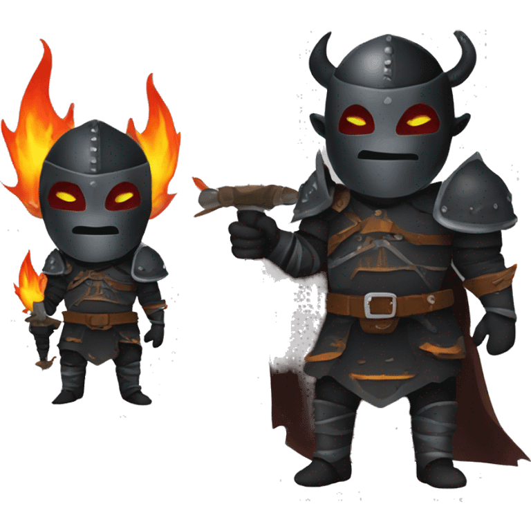 Orc black knight with night armor, sword with flames, Halloween theme, emoji emoji