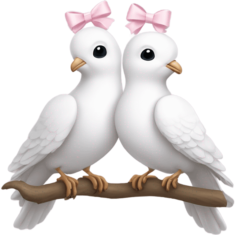 Two White doves with light pink bows around their necks emoji