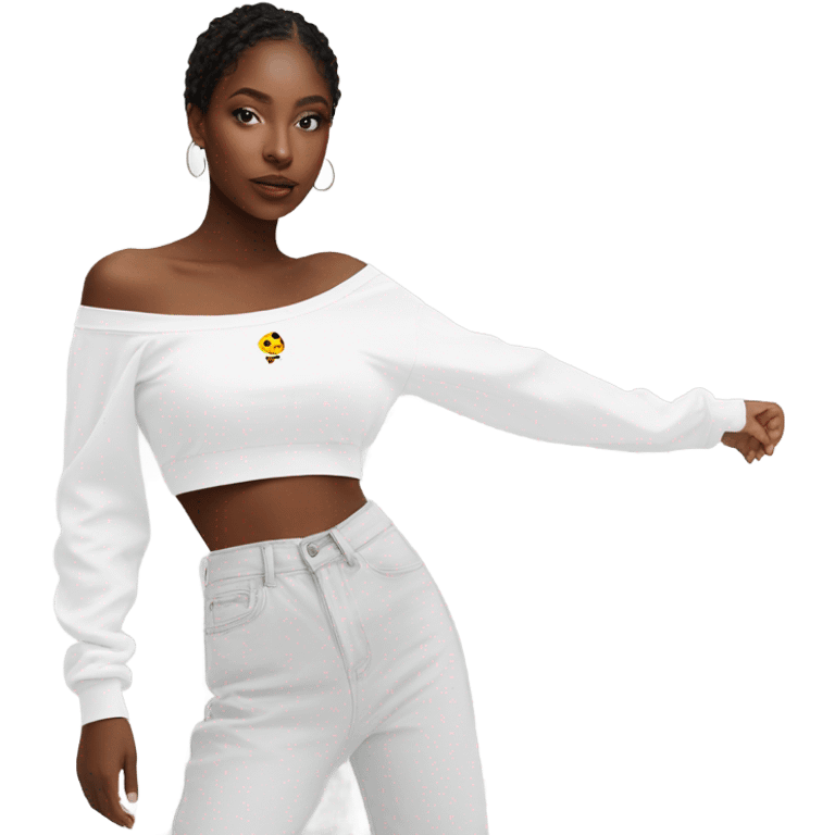 White off shoulder Long sleeve oversize crop top, isolated emoji