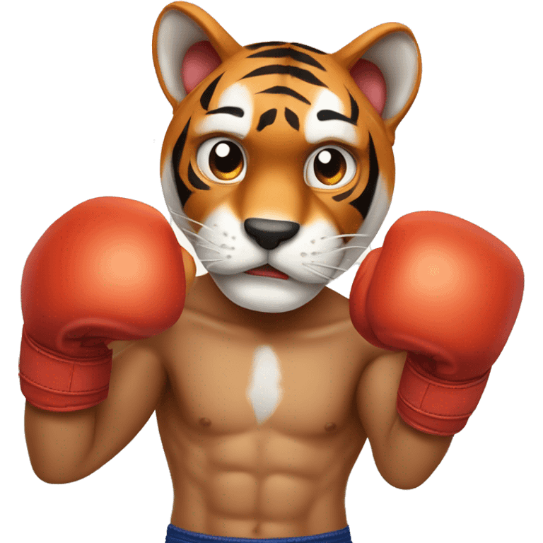 A boxer tiger with his hands on the lineA boxer tiger with hands on the line of the face  emoji