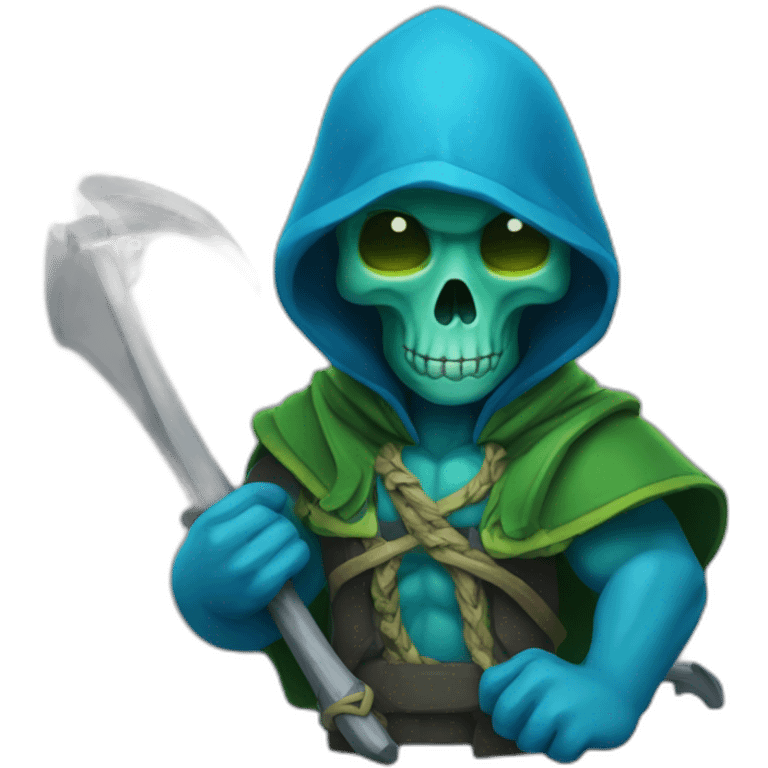 small but strong blue reaper with green python around the neck emoji