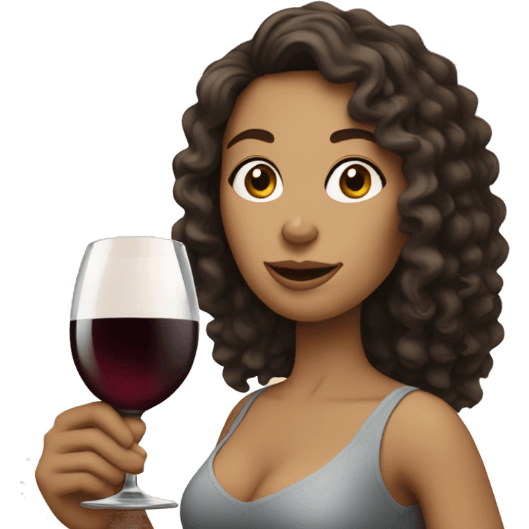 White Woman with curly dark brown hair drinking wine emoji